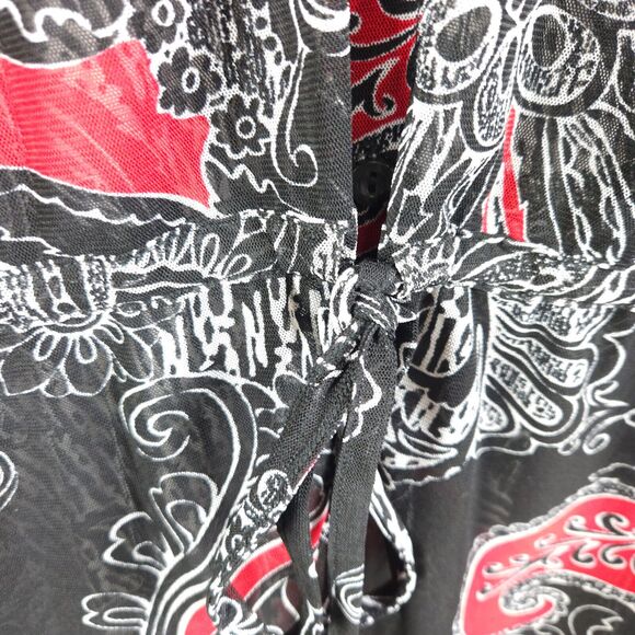 Chico's Easywear 3 Womens 16 Black Paisley Sheer Roll Tab Button Up Shirt Blouse - Picture 3 of 9